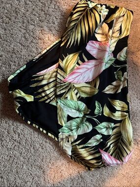Lands' End Tropical Leaf Print Bikini Bottoms - Black, Yellow, Green, Pink